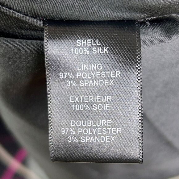 Milly Sioane Windowpane Print Silk Chiffon Top Black Pink Blouse Sheer Sleeves L - Picture 16 of 16